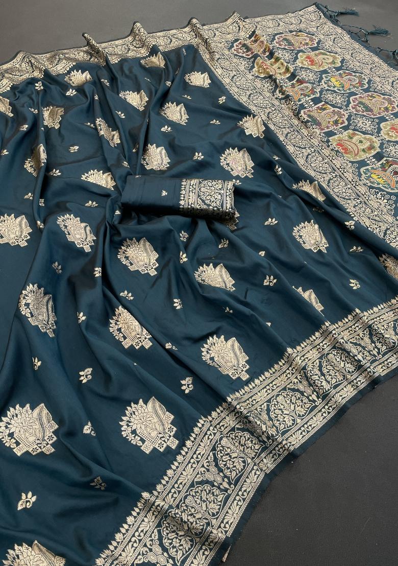 Rama Weaving Work Silk Saree Set - Indya