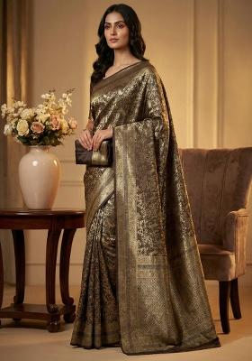 Black Weaving Work Silk Saree Set