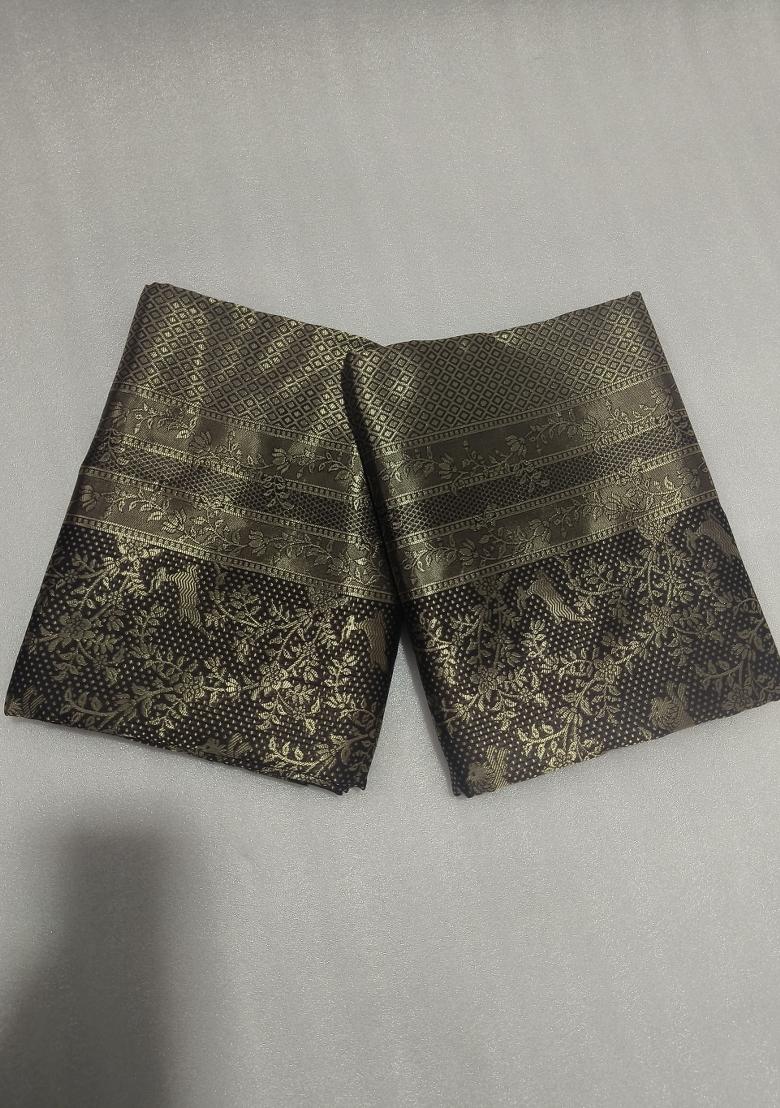 Black Weaving Work Silk Saree Set - Indya