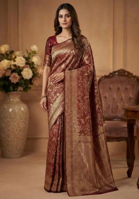 Maroon Weaving Work Silk Saree Set