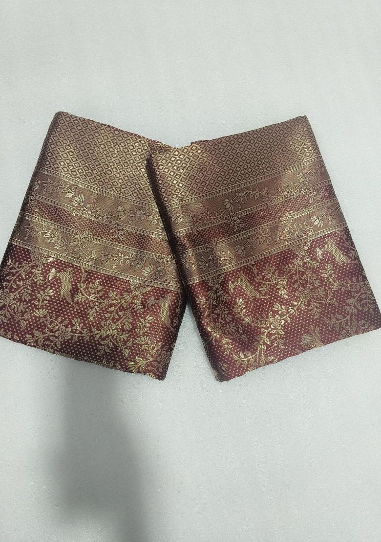 Maroon Weaving Work Silk Saree Set - Indya