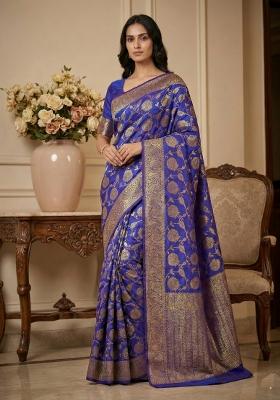 Royal Blue Weaving Work Silk Saree Set