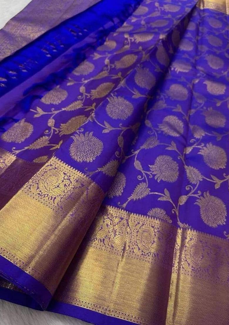 Royal Blue Weaving Work Silk Saree Set - Indya