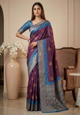 Purple Weaving Work Silk Saree Set