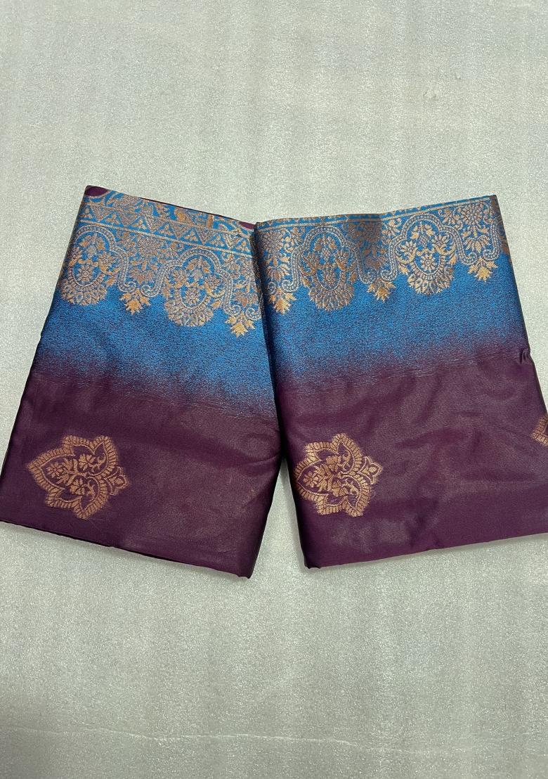 Purple Weaving Work Silk Saree Set - Indya