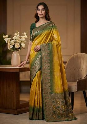 Yellow Weaving Work Silk Saree Set