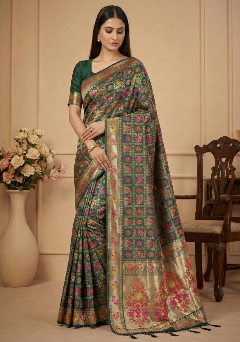 Multicolor Weaving Work Silk Saree Set - Indya