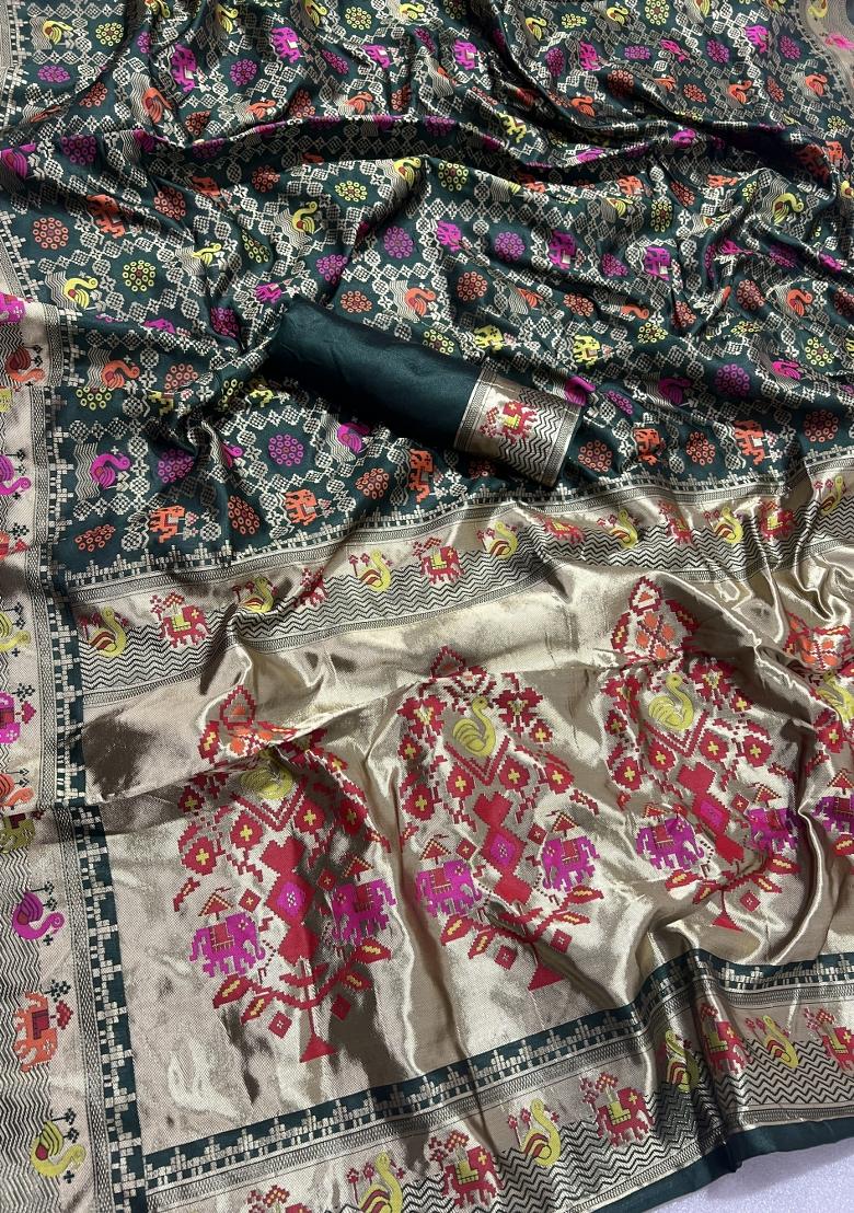 Multicolor Weaving Work Silk Saree Set - Indya