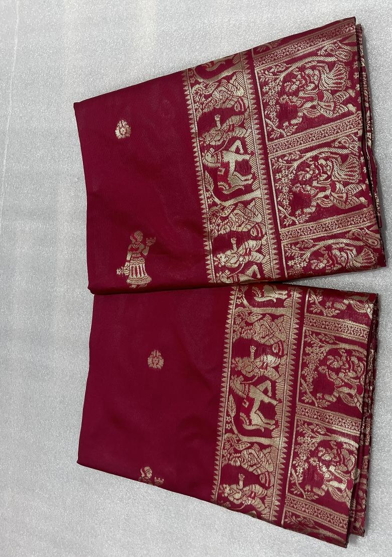 Cherry Weaving Work Silk Saree Set - Indya