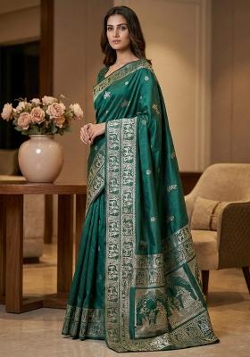 Rama Green Weaving Work Silk Saree Set
