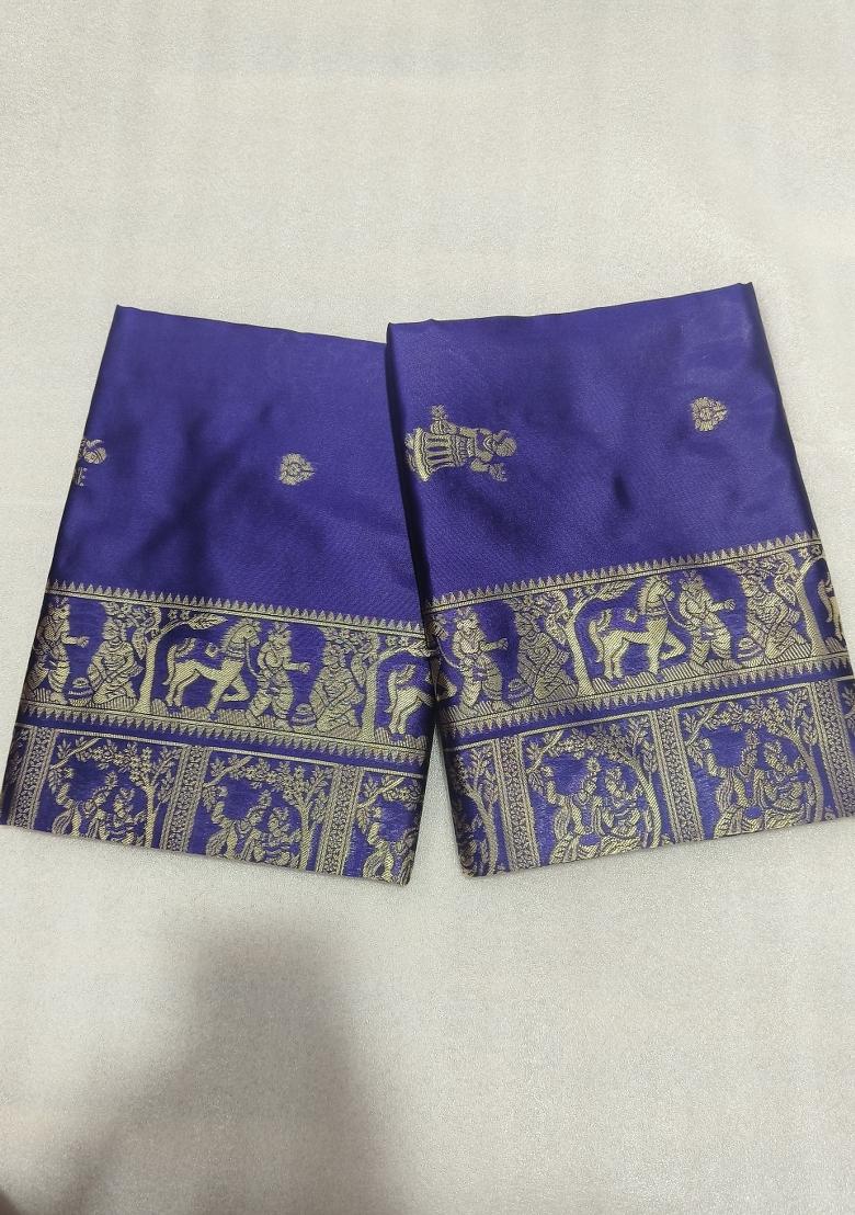 Blue Weaving Work Silk Saree Set - Indya
