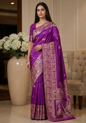 Purple Weaving Work Silk Saree Set
