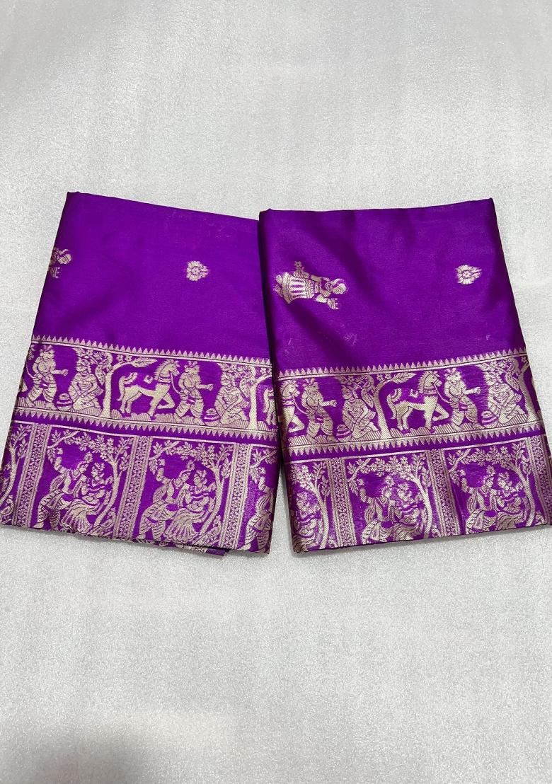 Purple Weaving Work Silk Saree Set - Indya