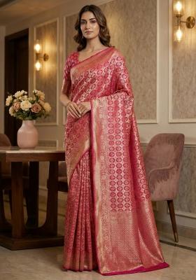Dark Pink Weaving Work Silk Saree Set