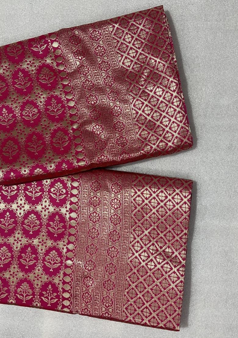 Dark Pink Weaving Work Silk Saree Set - Indya