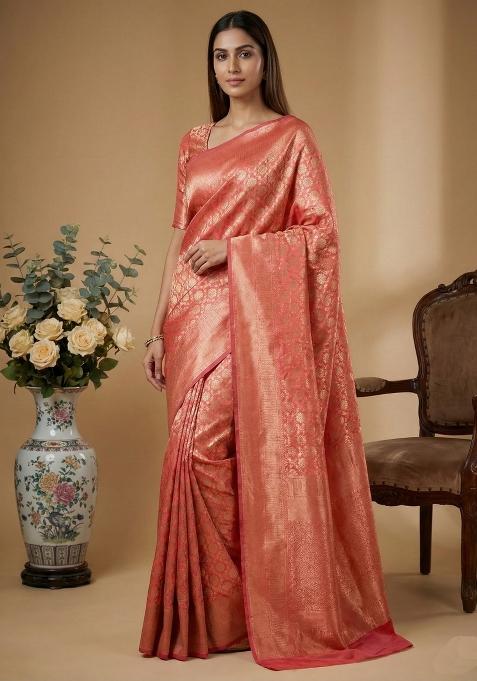 Pink Weaving Work Silk Saree Set