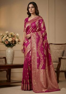 Rani Pink Weaving Work Silk Saree Set