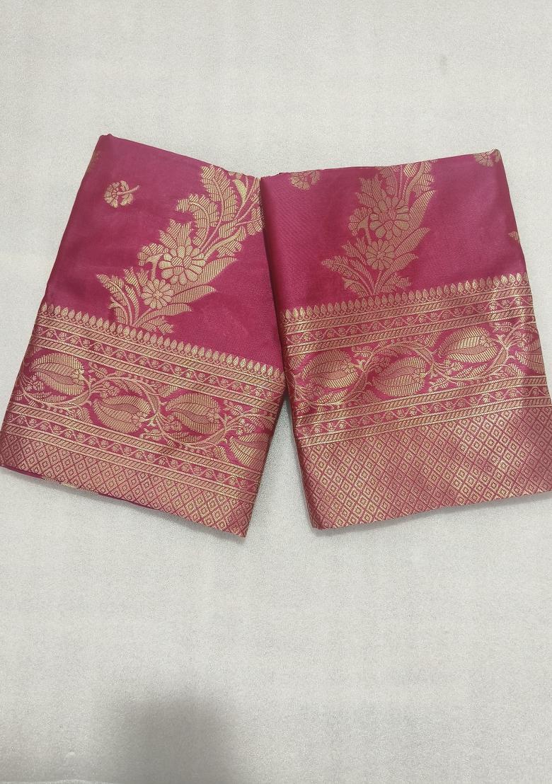 Rani Pink Weaving Work Silk Saree Set - Indya