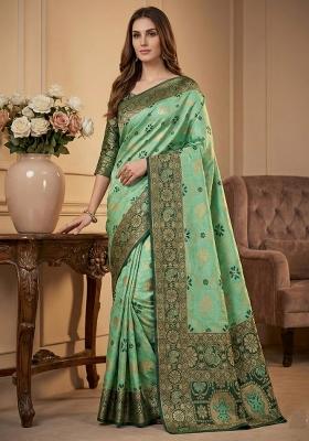 Light Green Weaving Work Silk Saree Set