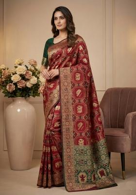 Red Weaving Work Silk Saree Set