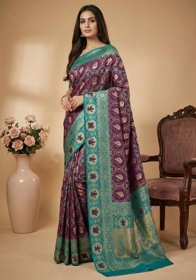 Wine Weaving Work Silk Saree Set
