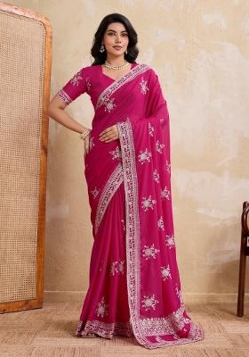 Magenta Embroidered Georgette Saree Set
