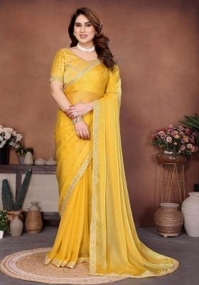 Yellow Embroidered Chiffon Saree Set