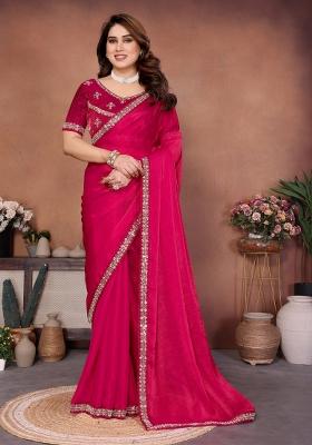 Pink Embroidered Chiffon Saree Set