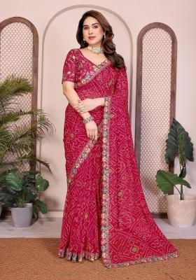 Pink Printed Georgette Saree Set