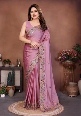Dusty Pink Embroidered Chiffon Saree Set