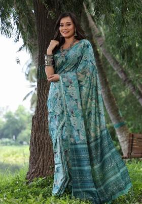 Multicolor Printed Silk Saree Set
