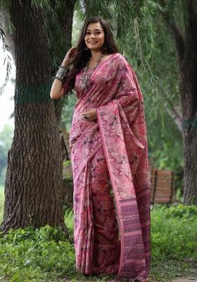 Multicolor Printed Silk Saree Set