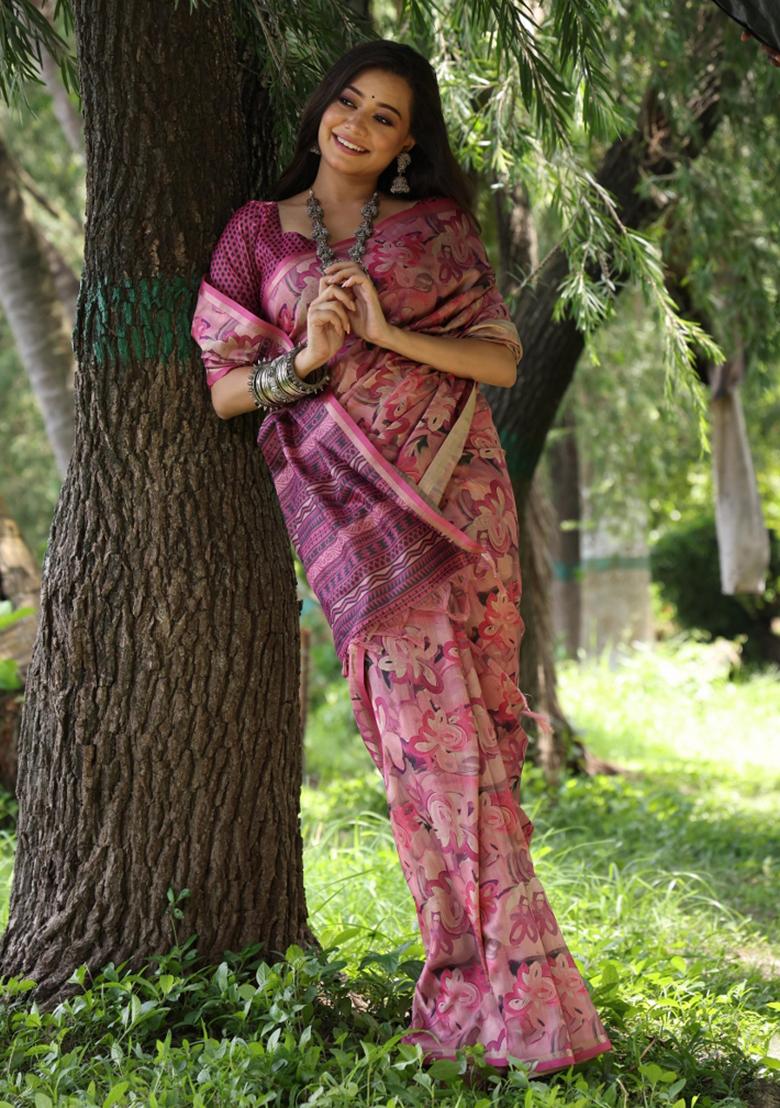 Multicolor Printed Silk Saree Set - Indya