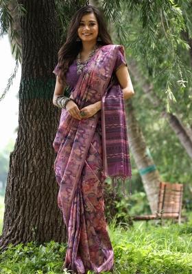 Multicolor Printed Silk Saree Set