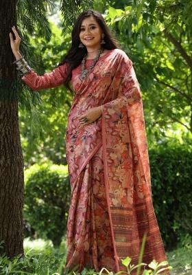 Multicolor Printed Silk Saree Set