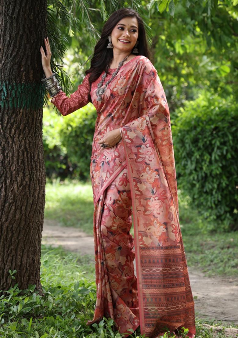 Multicolor Printed Silk Saree Set - Indya