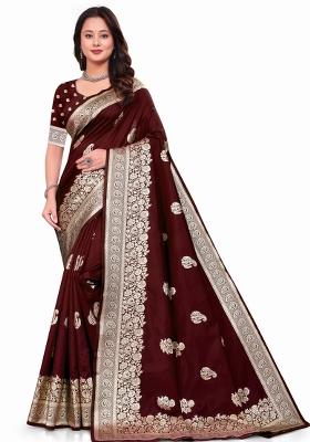 Maroon Jacquard Work Silk Saree Set