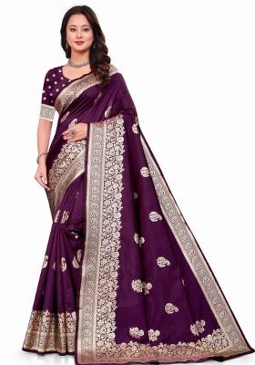 Wine Jacquard Work Silk Saree Set