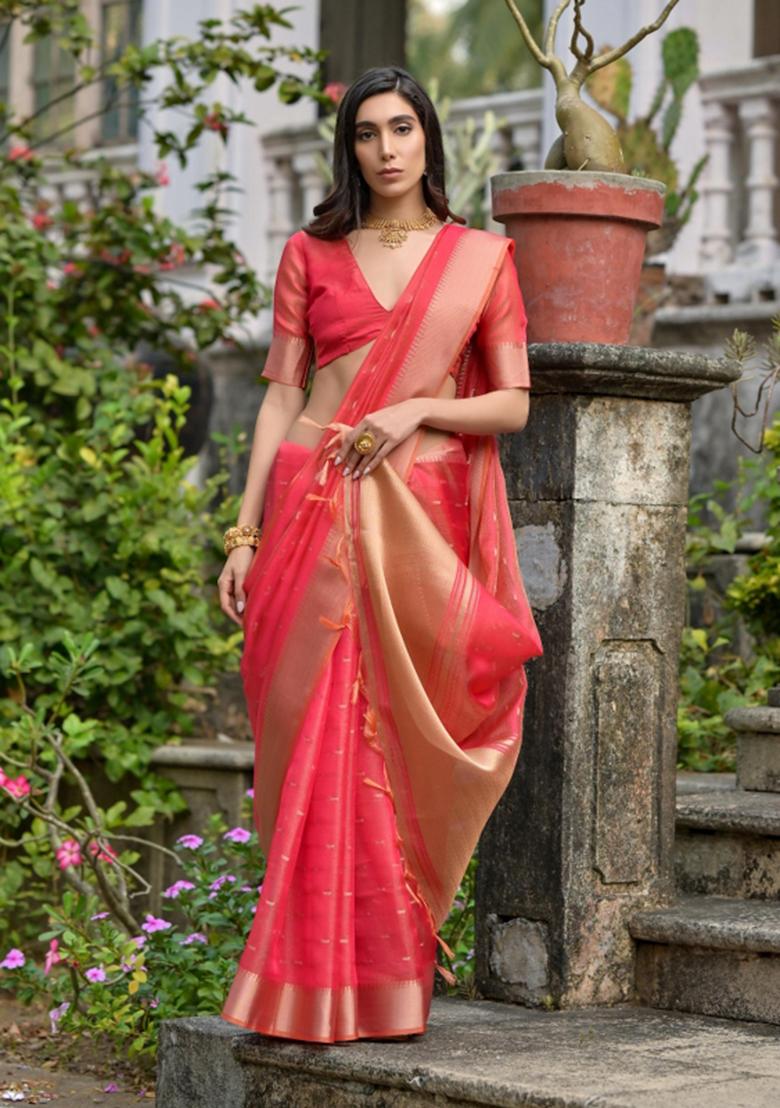 Gajari Weaving Work Silk Saree Set - Indya