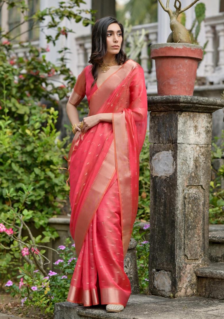 Gajari Weaving Work Silk Saree Set - Indya