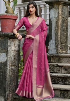 Pink Weaving Work Silk Saree Set