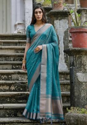 Rama Weaving Work Silk Saree Set