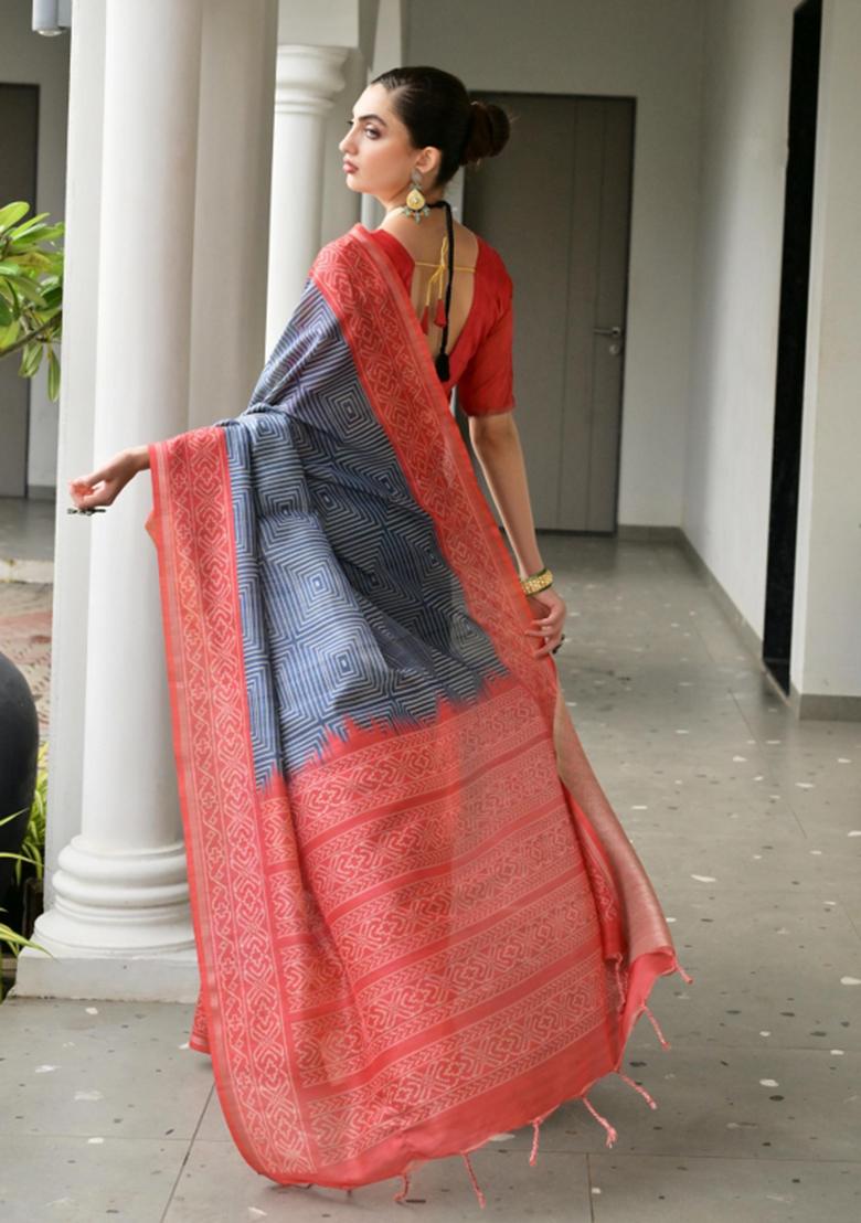 Multicolor Printed Silk Saree Set - Indya