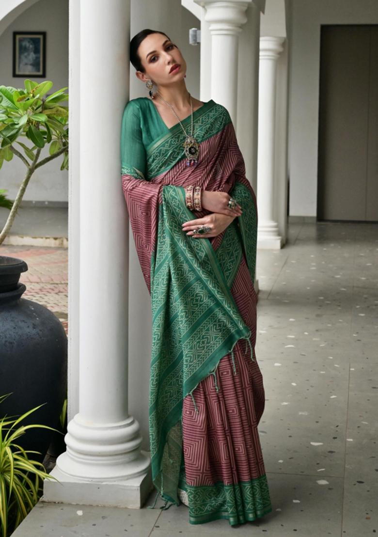 Multicolor Printed Silk Saree Set - Indya