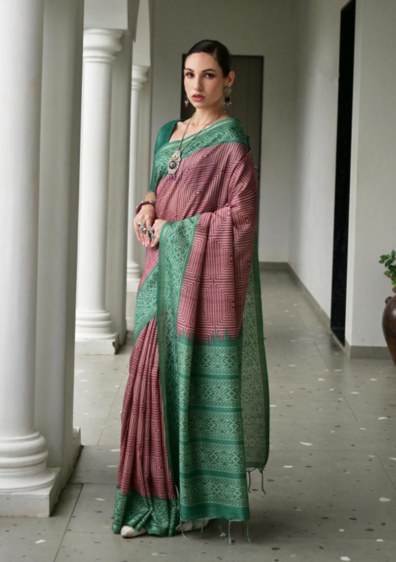 Multicolor Printed Silk Saree Set - Indya