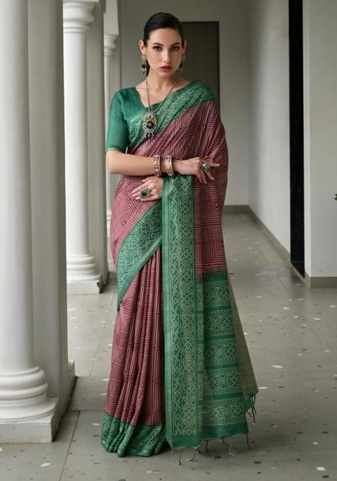 Multicolor Printed Silk Saree Set