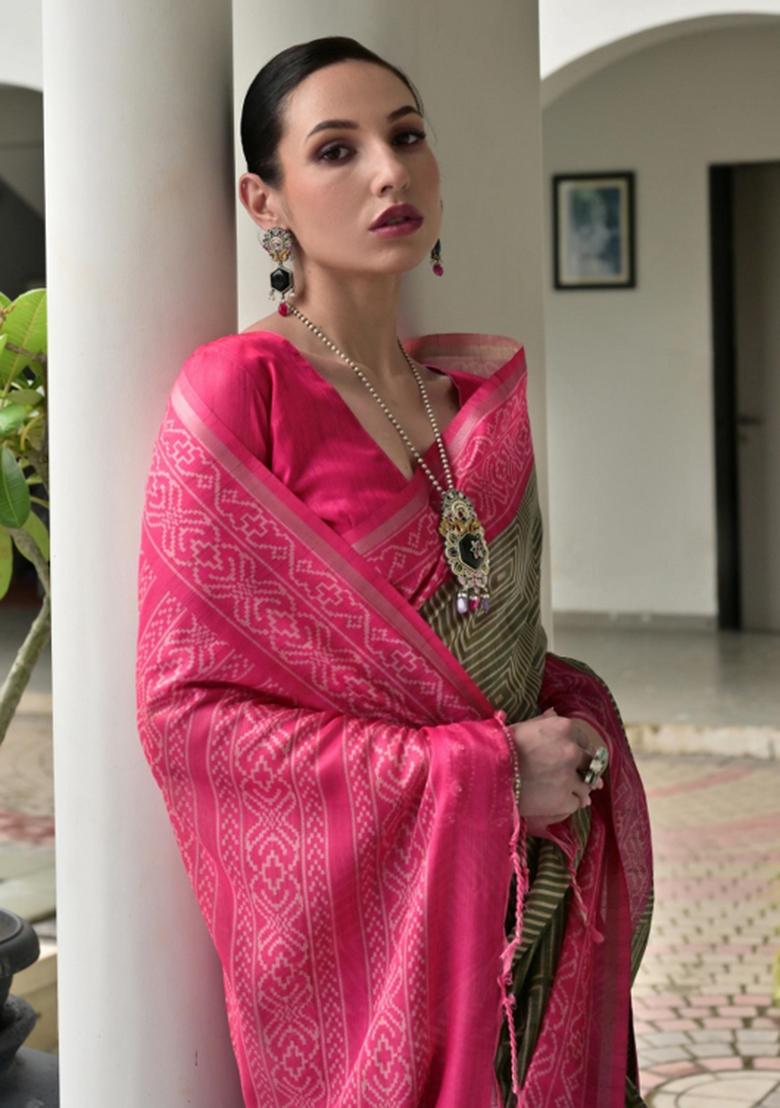 Multicolor Printed Silk Saree Set - Indya