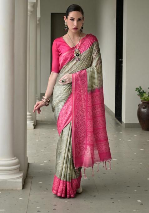 Multicolor Printed Silk Saree Set