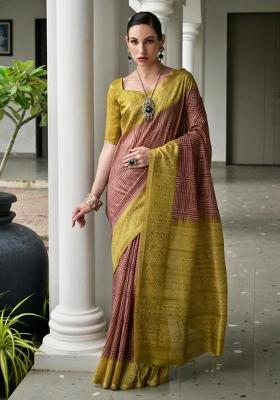 Multicolor Printed Silk Saree Set