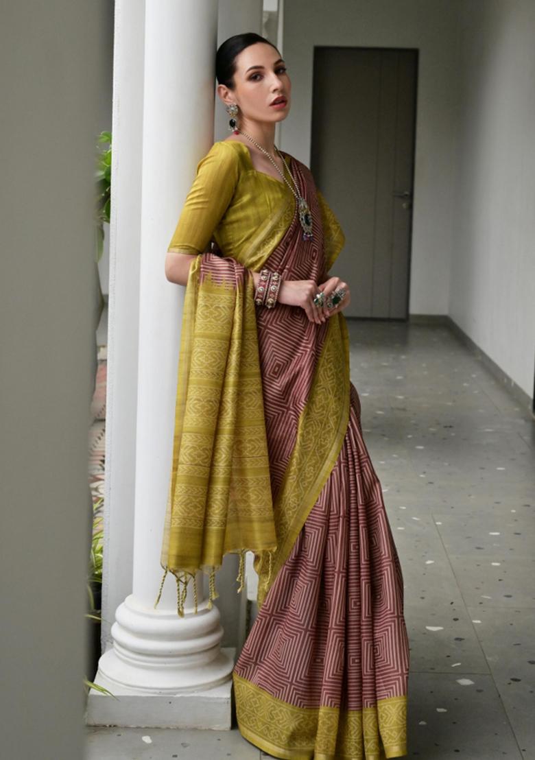 Multicolor Printed Silk Saree Set - Indya